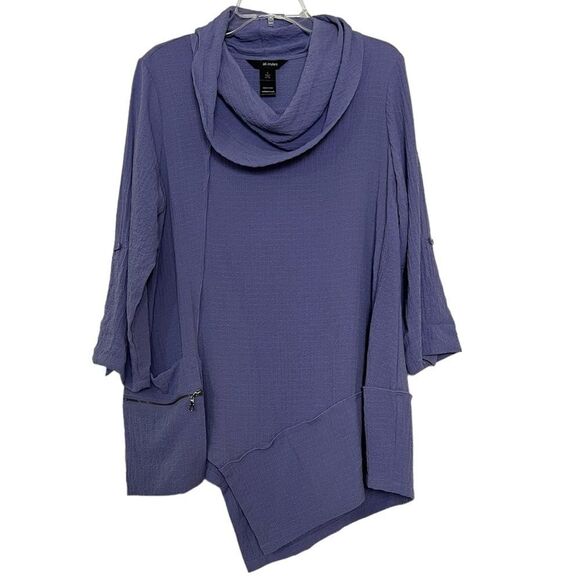Ali Miles Lagenlook Tunic Cowl Neck Asymmetrical 3/4 Sleeve Top Purple Small - Picture 1 of 11
